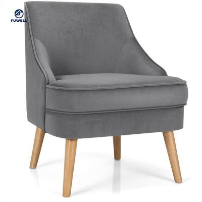 China Velvet Upholstery Soft Velvet Upholstered Accent Chair And Comfortable With Rubber Wood Legs for sale