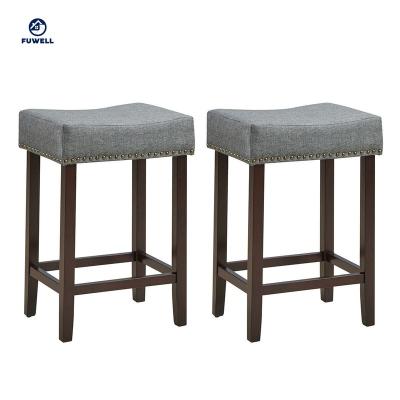 China Contemporary And Stylish Appearance Nailhead Saddle Bar Stools With Fabric Seat And Wooden Legs for sale