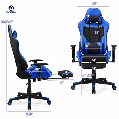 China 360 Degree Rotation and Free Sliding PU Leather Gaming Chair with Lumbar Pillow and USB Massage Footrest for sale