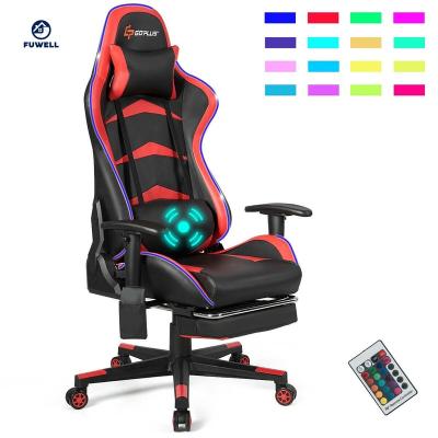 China Adjustable Backrest and Armrests LED Massage Gaming Chair with Lumbar Support and Footrest for sale