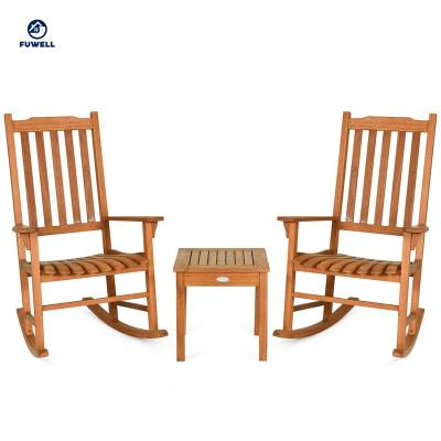 China 3 Piece Patio Furniture Set 3 Pcs Eucalyptus Rocking Chair Set With Coffee Table for sale