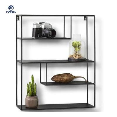 China Large Modern Stylish Rectangular Metal Wall Shelf With 4 Shelves Wall Mounted Compartment Metal Wall Shelf for sale