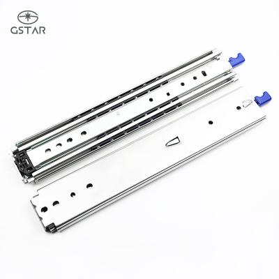 China 3 Fold+Full Extension Heavy Duty With Lock Drawer Slide Rails 76Mm Than Metal 3 Fold Telescopic Drawer Slides for sale