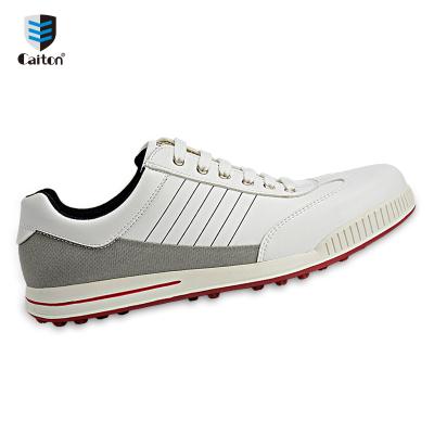 China Fashion Green Gray Leather Breathable Leather Shoes/Durable Factory Hot Sales/White PU Golf Leather Shoes For Men for sale