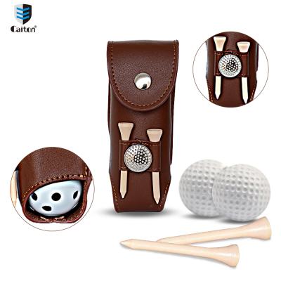 China Hot Selling PU Wholesale Portable Carrying Belt Golf Ball Pouch Genuine Leather Bag for sale