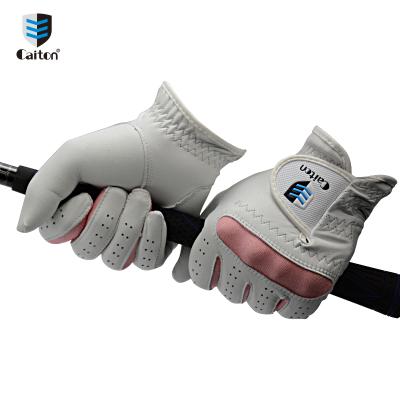 China Sheepskin factory custom logo printing non-slip wearable breathable strong sheepskin golf lady gloves for sale