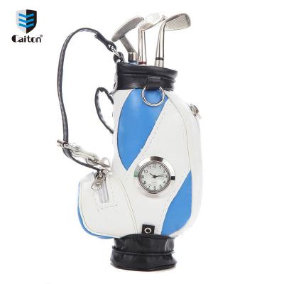 China For All Golf Fan China Professional Customized Mini PU Leather Golf Bag Pen Holder Desktop Gifts For Golfer Golf Souvenir With Pens Clock golf for sale