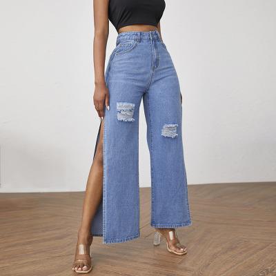 China Factory direct supply hot QUICK DRY jeans for women long split classic wide leg mujer denim pants girl high rise butt lift ripped jeans for sale