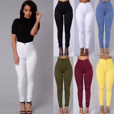 China Fade Proof Wholesale Custom Women's High Waist Stretch Solid Color Pants Women's Candy Color Skinny Pencil Pants Casual Women's Jeans for sale