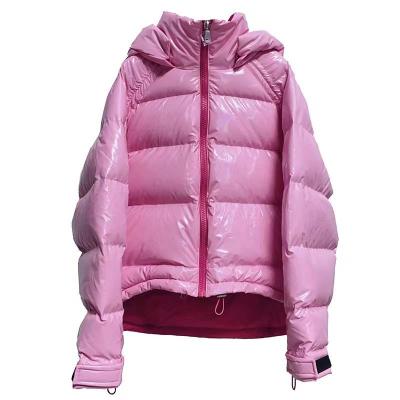 China Anti-wrinkle Winter Women's Stand Collar Hat Bottom Thick Jacket Laser Fabric Blast Reflective Jacket for sale