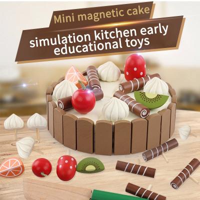 China Eco-friendly Material Wooden Kichen Toys Magnetic Cake Simulation Chocolates Cake Educational Toys for Kids Toys for sale