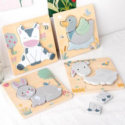 China Eco-friendly Wooden 2023 New 3d Wooden Puzzles 3D Eco-Friendly Cartoon Animals Kids Cognitive Jigsaw Puzzle Wooden Toys For Children Baby for sale