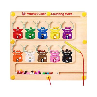 China Eco-friendly Material Montessori Magnetic Color Maze Cute Magnetic Color and Number Maze Wooden Counting Matching Games for sale