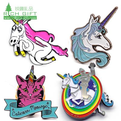 China New Design 3D Metal Enamel Custom Cartoon Rainbow Unicorn Pins and Badges No Moq for sale