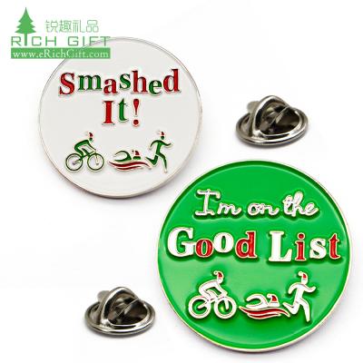 China Europe high quality custom enamel round souvenir sports triathlon lapel badge green white pin for sale