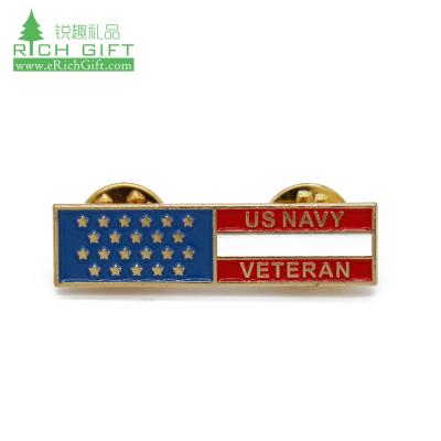 China free sample 3D fashion design enamel gold plated name badge us national navy metal american flag lapel pins badge with custom logo for sale