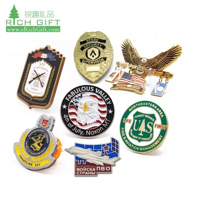 China eco-friendly 3D OEM ODM design custom bred 3D metal crew wing fabric engraved brass name tag badges with your own logo for sale