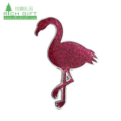 China Wholesale Custom Stylish Europe Safety Stainless Steel Collar Pin Bow Tie Lapel Pins Flamingo Lapel Pin Badge With Pink Glitter for sale