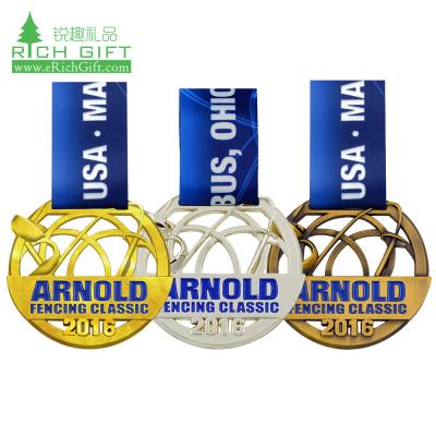 China Custom premium soft enamel elegant fiesta quality sports fencing classic gold silver bronze medals for sale for sale