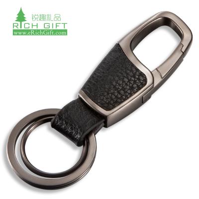 China Wholesale promotional custom logo metal gift china leather keychains with metal key ring for sale