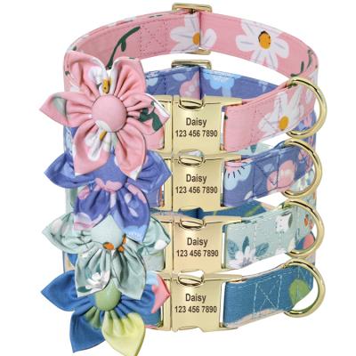 China Factory DETACHED Custom Adjustable Floral Pet China Soft Collar With Gold Metal Buckle for sale