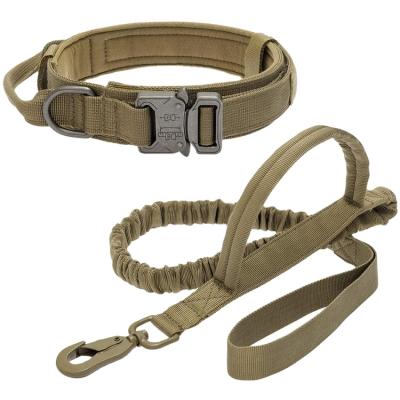 China Wholesale Heavy Duty Nylon Tactical K9 Double Handle Dog Collar And Padded Adjustable Leash for sale