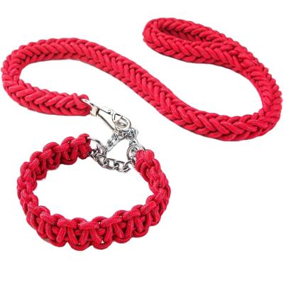 China Wholesale Padded Heavy Duty Nylon Braided Solid Color Dog Leash And Collar for sale