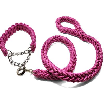 China Viable Wholesale Pet Dog Training Product Braided Collar And Lead Set For Large Dogs for sale