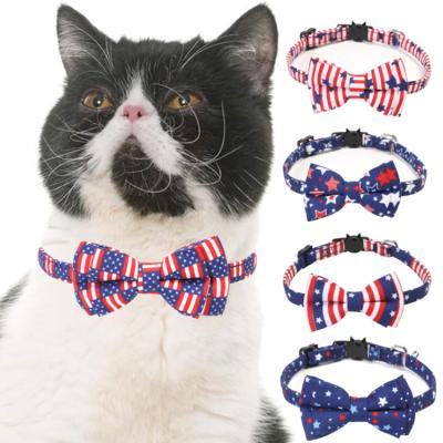 China Wholesale Newest China USA Flag Pattern Padded Cat Collar Adjustable Breakaway Cat Bow Tie for sale