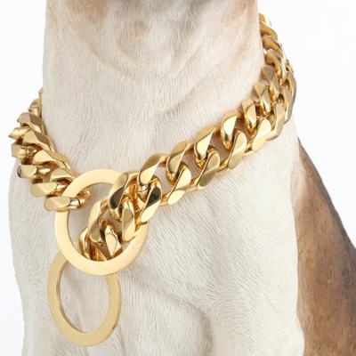 China 19mm Viable Wholesale Gold Tone Stainless Steel Dog Collar Durable Dog Choke Chain Dog Collar for sale