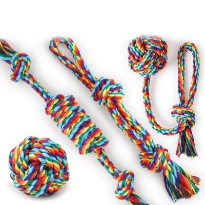 China Wholesale Sustainable Multipack Pet Chew Toys Durable Rainbow Color Cotton Rope Dog Toys for sale