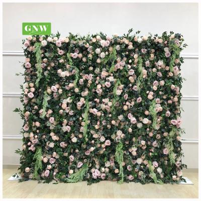 China GNW FLW1707029-3 Eco - Friendly Silk Flowers Wedding Mighty Flower Wall For Decoration Backdrop 4 Color Digital Printing for sale