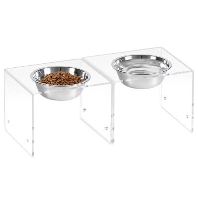 China Factory Direct China Bowls Holder Raised Stand Dog Cat Bowls Clear Acrylic Feeder Holder For Small Pet for sale