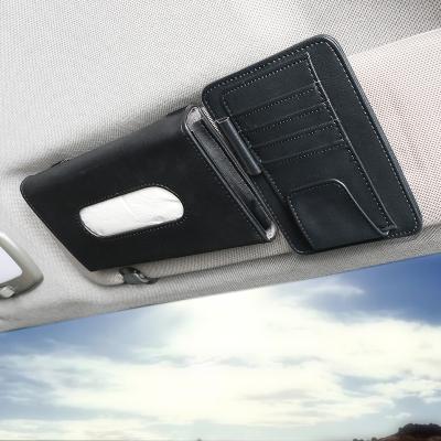 China Fancy Multifunctional Car Sun Visor Cloth Holder Clip CD Folder PU Pen Leather Card Holder for sale