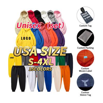 China Wholesale Logo Men's Black Hoodie Plain Anti-wrinkle 100 Cotton Hoodie Jogger Sweatpants And Custom Made High Quality Hoodie Sets for sale