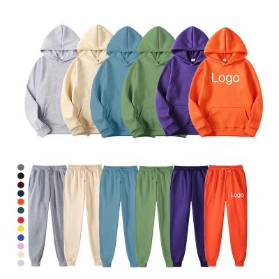 China Custom Logo Cheap Winter Plain Heavyweight Anti-wrinkle Cotton Hoodie Set Pullover Men's Unisex Sweatpants And Hoodie Set for sale