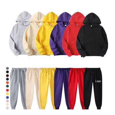 China Anti-wrinkle custom logo pullover cotton men thick empty hoodies shear jogger pants simple unisex sweatpants and Hoodie set men for sale