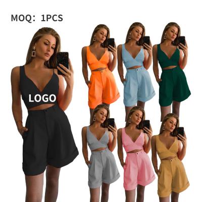 China Wholesale Breathable Summer Solid Color Fashionable Clothing Shorts Set Two 2 Piece Crop Tops And Shorts Women Sets for sale