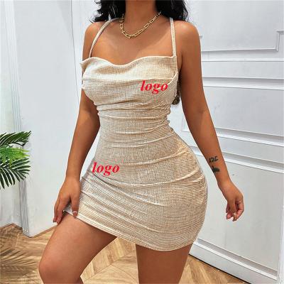 China Summer Sexy Breathable Dresses For Women's Blue Backless Sleeveless Bandage Cami Bodycon Dress Fashion Hollow Women's 2022 Off Party Mini Dress for sale