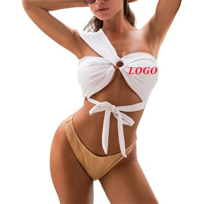 China Plus Size One Shoulder Solid Color Bandage Swimwear Women Swimwear Hot Fashionable Sexy Two Piece Bikini for sale