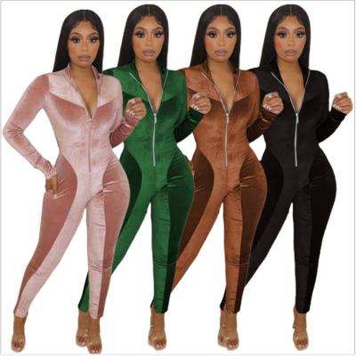 China New Fashion Anti-wrinkle Overalls Lady Romper Turtle Neck Casual Velvet One-Piece Jumpsuit Women Suit for sale