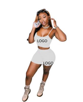 China QS1048 N*KK Logo Casual Women Clothing Tracksuit Breathable Crop Top And Biker Shorts 2 Piece Sets for sale