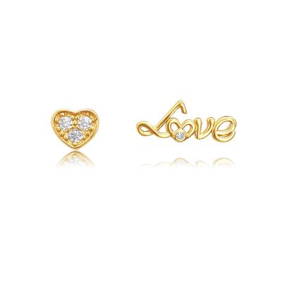 China Wholesale Lead Free Nickel Free Heart And Love Zircon Stud Earrings Fine Jewelry 925 Sterling Silver 18K Gold Plated Heart Stud Earrings For Women for sale