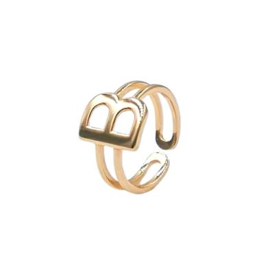 China 925 Letter B Nickel Free Lead Free Silver Non Fading 18k Gold Plated French Adjustable Ring Retro Soft Temperament Fashion for sale