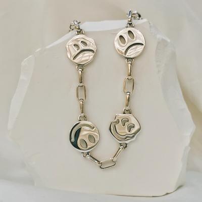 China Happy Smiley Face Necklace Jewelry 925 Sterling Silver Lead Free Nickel Free Hip Hop Face Jewelry Face Chain Necklace for sale