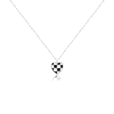 China 2022 New Design 925 Sterling Silver Lead Free Nickel Free Checkerboard Heart Heart Pendent Necklace For Girl for sale