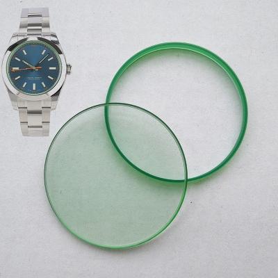 China High Quality Sapphire Watch Glass With Green Color Trims For Original Rlx 116400 Wristwatches 32.7mmX1.8mm for sale