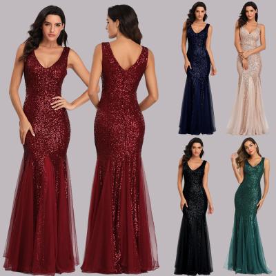 China Breathable Women Lace Up Mermaid Wedding Dress Prom Dresses Sleeveless Party Sequin Maxi Evening Dress for sale