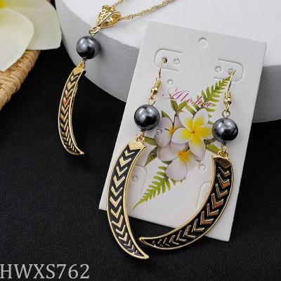 China 2020 New Casual/Sporty Ladies Gold Necklace Earrings Set Luxurious Alloy Hawaiian Jewelry Set for sale