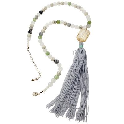 China Fashionable Fabric Tassel Beads Jewelry Natural Stone Acrylic Necklace for sale